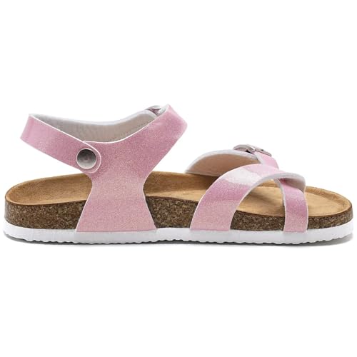 Image of Torotto Girls Boys Sandals with Cork Footbed Adjustable Buckle Summer Slides Flip Flops Open Toes Flat for Kids Toddler