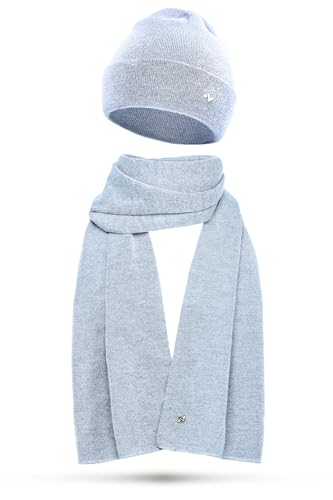 NYTTED Merino Mütze und Schal Set für Damen & Herren | Made in Germany | 100% Feinste Merinowolle | Kuschelig Weiches & Warmes Set | hellblau