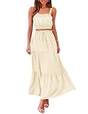 MEROKEETY Women 2 Piece Outfits Sleeveless Crop Top High Waist Long Skirt Set with Pockets Beige Small