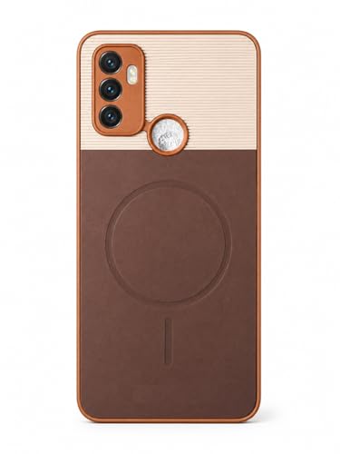 Image of Bintage Mac Safe Design Hard Slim Back Case | Soft Border Camera Protect | Dual PU Leather Finish Back Cover Compatible for Oppo A53 2020 - White & Cherry Brown