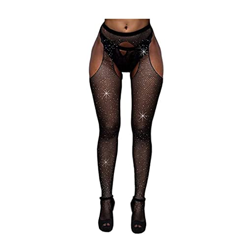 Image of Fishnet Stockings Rhinestone High Waist Tights Suspender Tight for Women