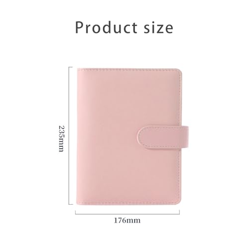 A5 Folder A5 Ring Binder 6 Lock PU Leather Cover Ring Binder A5 Ring Binder (Inner Paper Not Included), Refillable Budget Folder A5 for Travel Work and Organiser (Pink) - Image 2