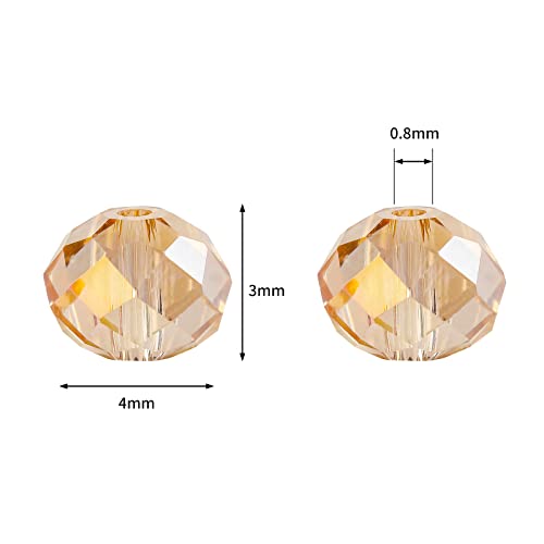 Novborcz 4mm Silver Champagne AB Rondelle Glass Beads for Jewelry Making 1200pcs Faceted Briolette Shape Crystal Spacer Beads Assortments Supplies Accessories for Bracelet Necklace for Wholesale