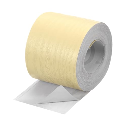 Image of uxcell 1 Roll Wood Grain Tape, 2.36 inch x 49 Ft Realistic Textured Repair Tape Self Adhesive Wood Textured Patch for Floor Wall Door Table Cabinets Desk Furniture Home Decor(Light Yellow)