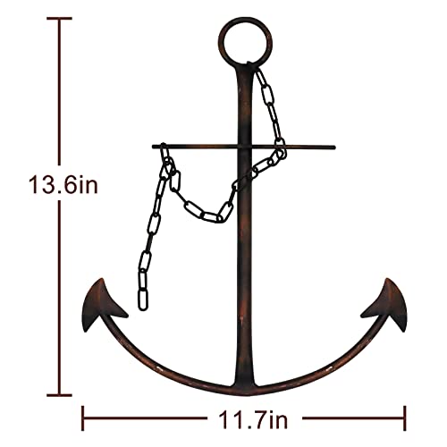 Nautical Anchor Wall Decor, Antique Metal Anchor Art Wall Decor With Chain for Bedroom Living Room Dorm Home/13" Antique Anchor with Chain Wall Decor, Antique Metal Anchor Farmhouse Decor (Vintage)