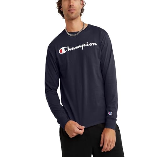 Champion Camiseta clásica de Manga Larga para Hombre, Navy Script, L