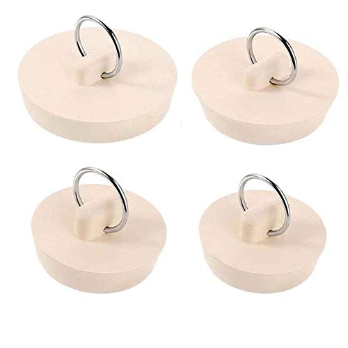 Guang-T - Juego de tapones de desagüe de goma con anillo para bañera, cocina y baño, 4 tamaños, color beige (4 piezas)
