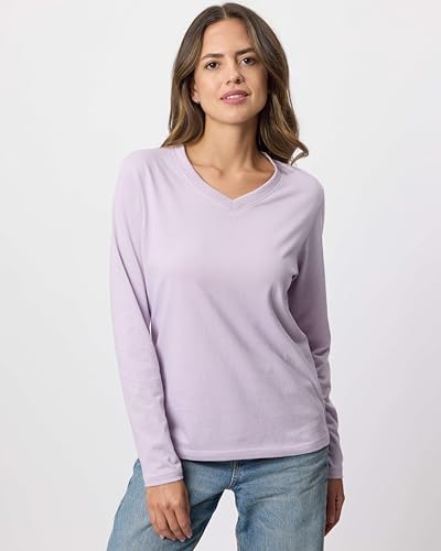 Real Essentials 4 Pack: Women's V-Neck Cotton Long-Sleeve T-Shirt (Available in Plus Size)2