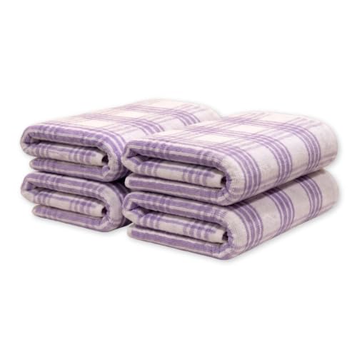 Image of Athom Living Premium Hand Towels- Cotton, 400 GSM, Ultra Soft, Quick Dry, Highly Absorbent | for Hand, Kitchen and Gym | 60 * 40 cm, Pack of 4 (Lavender Strips)