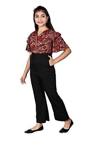 Image of Girls Flared Sleeves Printed Jumpsuit-66