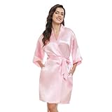 MOCATH Women's Short Lightweight Bathrobe Silky Satin Robes Bridesmaid Bride Party Kimono Sleepwear with Pockets Golden Pink M