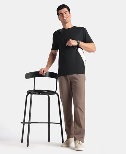 Image of Jockey AM49 Men's Super Combed Cotton Rich Slim Fit Trackpants with Side Pockets and Zipper Media Pocket