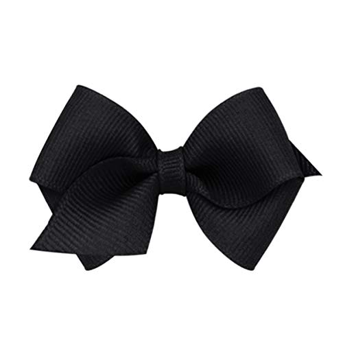 Wee Ones Girls' Classic Grosgrain Hair Bows with Plain Wrap Center, No-Slip Hair Clip, Handmade, Black, Wee