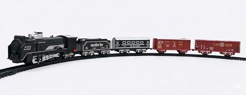 Image of VU Toys Big Rail Gadi Train Set for Kids (3+ Years) | Rechargeable Engine with Coal & Passenger Coach | Water Smoke, Hindi Music, Lights & Sound | C-Type Charging | 10 Round Tracks (Black)