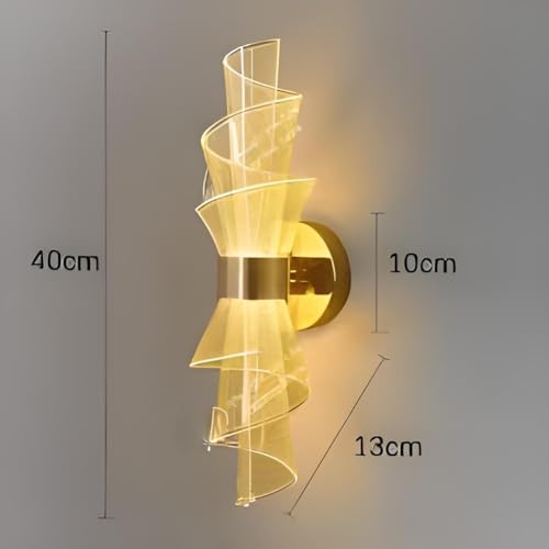Image of Luxury LED Wall Light for Living Room & Bedroom | Crystal Acrylic Spiral Design with Gold Flakes | Modern Decorative Wall Lamp for Home, Hallway & Staircase|(Gold Finish)