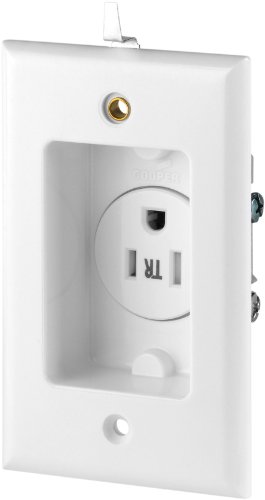 Eaton TR775W-SP Tamper Resistant Single Recessed Receptacle with Clock Hanger with 15-Amp, 125-Volt, NEMA 5-15, White