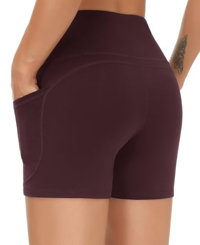 Image of THE GYM PEOPLE High Waist Yoga Shorts for Women's Tummy Control Fitness Athletic Workout Running Shorts with Deep Pockets