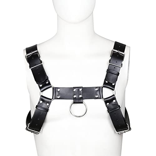 Men's Adjustable Leather Chest Body Harness for Cosplay, Black Leather Costume Shoulder Belt for Role-playing2