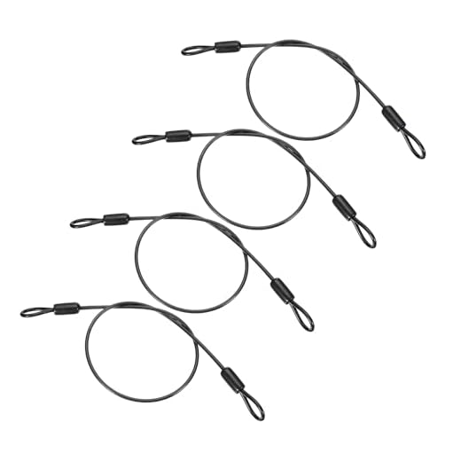 PATIKIL 1/8" Dia Vinyl Coated Stainless Steel Cable with Loops, 4 Pcs 1.6ft (20") Flexible Wire Rope Security Chain Lanyard Lock for Outdoor Stage Lighting Luggage Lock, Black