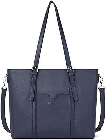 BOSTANTEN Women Leather Laptop Tote Office Shoulder Handbag Vintage Briefcase 15.6 inch Computer Work Purse Blue
