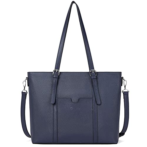 Bostanten Women Leather Laptop Tote Office Shoulder Handbag Vintage Briefcase 15.6 Inch Computer Work Purse Blue #TOP2