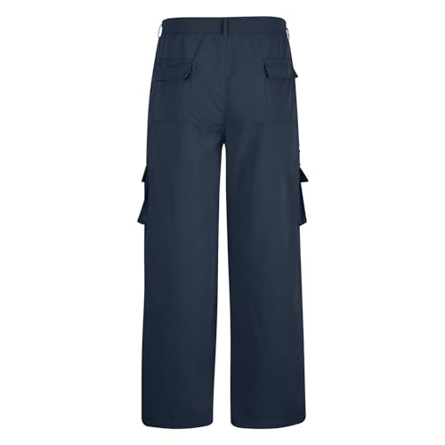 Men's Button Zipper Cargo Pants Lightweight Straight Leg Trousers Solid Loose Outdoor Fitness Pants with Pockets3