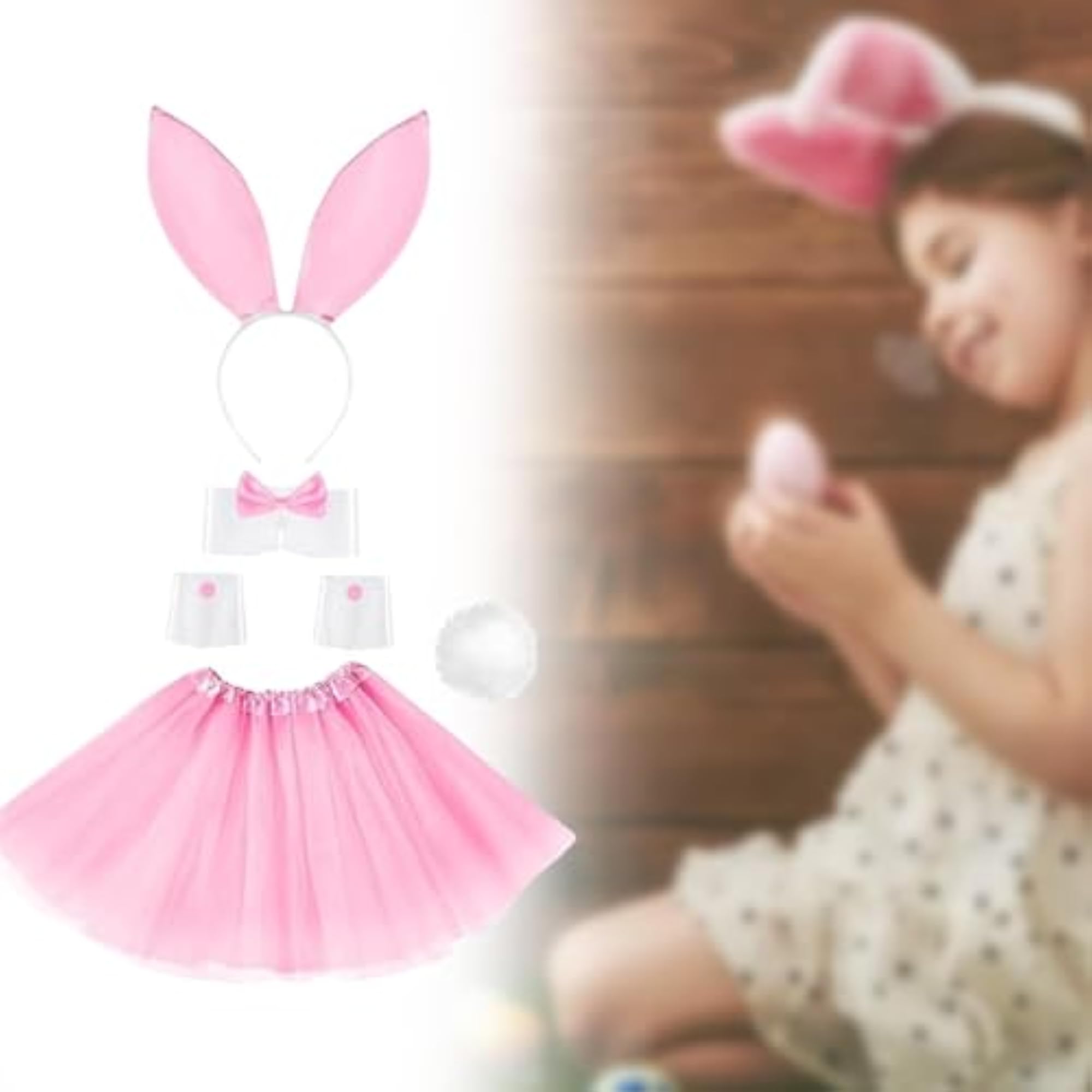 Bunny Costume Set with Cuffs and Bow Tie for Themed Parties