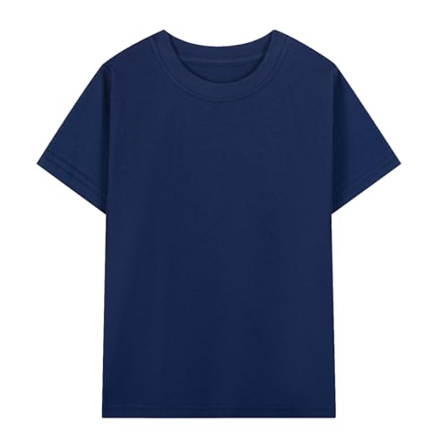 Image of HILEELANG Kids Boy Basic Plain Cotton T-Shirts Short Sleeve Crew Neck Summer Tees 4packs 6-12 Years