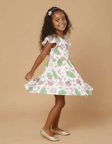 Image of Unique Baby Girls' Short Sleeve Everyday Printed Dresses for Kid and Toddler, Sizes 2T-12Y