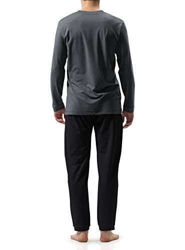 David Archy Men's Cotton Sleepwear Pjs V-Neck Lounge Wear Top And Bottom Long Winter Pajamas Set For Men (M, Dark Gray-Black) #TOP2