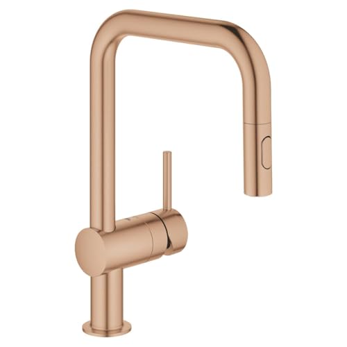 GROHE Mitigeur d'évier Minta, DN 15, 32322, Bec en U, Double Jet de rinçage, Coloris: Coucher de Soleil Chaud brossé - 32322DL2