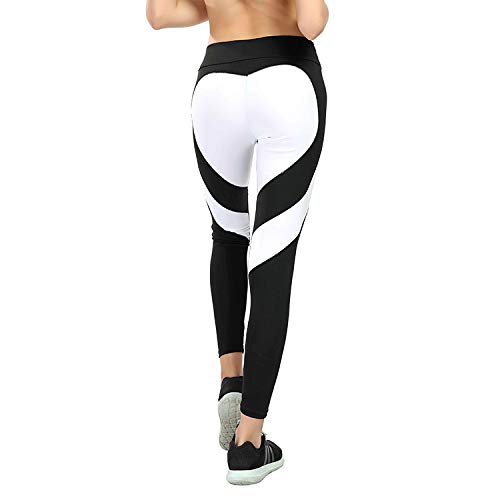 COLAFAN Yoga Pants Foreign Trade Love Butt Heart Splicing Yoga Leggings Hip high Waist Leggings Women (White on Black,M)