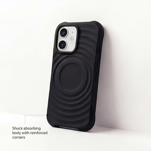 Image of amazon basics Shockproof Case for iPhone 12 | Ripple Pattern | Camera Protection | Protective Cover with Enhanced Grip & Wireless Charging Support - Black