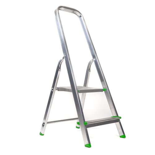 Keroppa, Escalera de Tijera Plegable, Marca Española. Escalera de Aluminio, 2 peldaños, con Gancho...