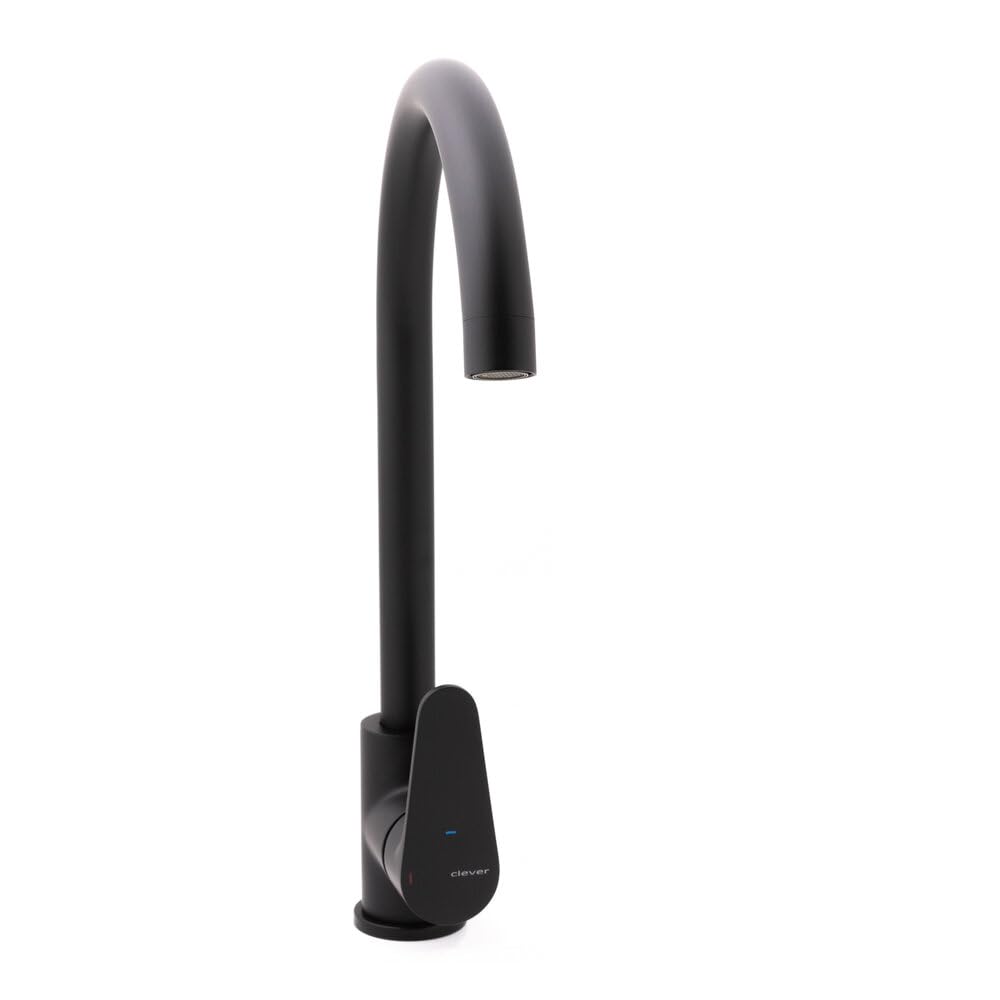 Clever Rocket Cocina 62084 – Grifo Monomando de Cocina en Negro Mate | Caño Giratorio | Apertura en Frío | Cartucho Cerámico 35 mm | Incluye Flexos 3/8” | Diseño Moderno y Resistente
