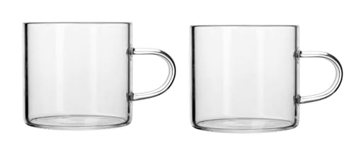 Image of IndusBay Pack of 2, Borosilicate Glass Tea Cups 130 ml Clear Glass Small Tea Coffee Mugs with Handle, Microwave Safe