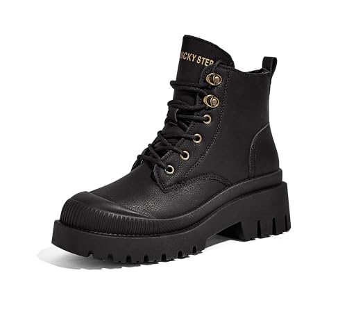 LUCKY STEP Women's Platform Ankle Boots Zipper Fashion Combat Thick Lug Sole Durable Chunky Wedge Booties Shoes