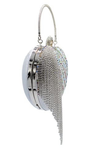 Image of UMREN Women Luxury Heart Shape Tassel Evening Clutch Bag Rhinestones Wedding Party Purse Handbag