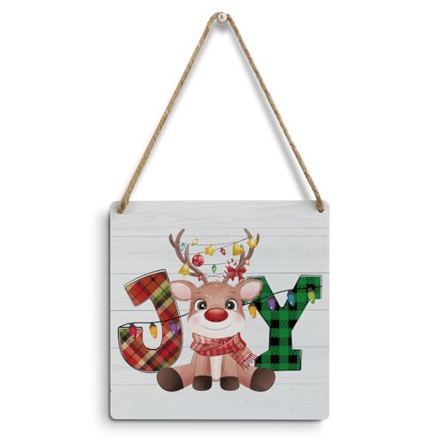 mmiishe Christmas Decorations Wall Art Farmhouse Wall Hanging Decor Cute Deer with Scarf Wood Sign for Winter Holiday Festival Home Bedroom Kitchen Xmas Party Front Door Porch Decor