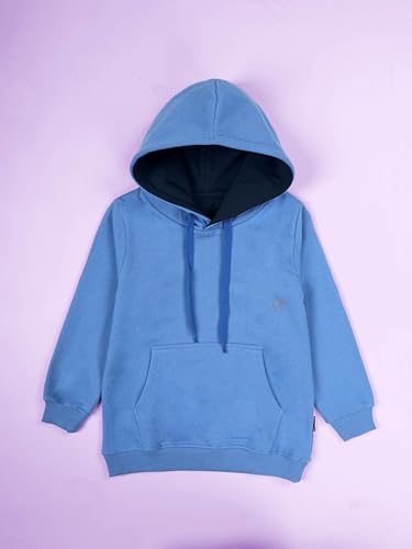 Image of KiddoPanti Unisex Solid Pullover Hooded Fleece Sweatshrit | Cotton Poly Fleece Fabric | Waist Length, Full Sleeve Hoodie | 2 Kangaroo Pockets | Winter Wear for Boys & Girls