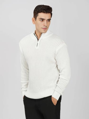 Image of LOQUE Men's Wool Blend Selection Sweater Half Zip High Neck Pullover Warm Casual Winter Wear for Office and Travel