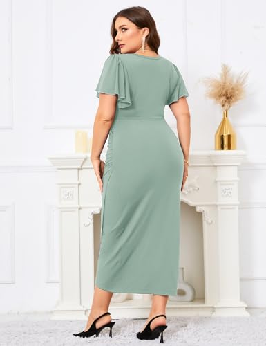 Image of ZOMVA 2024 Plus Size Cocktail Dress Comfortable Bell Sleeves Wedding Guest Square Neck Semi Formal