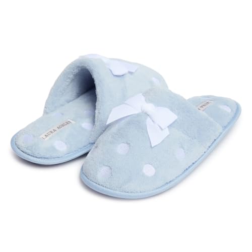 Image of Laura Ashley Ladies Embroidered Soft Terry Plush Scuff Slipper