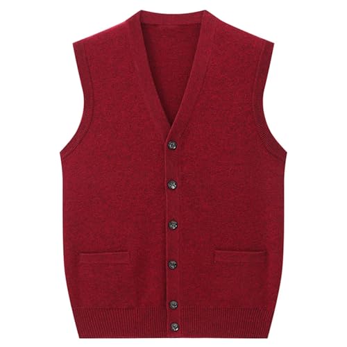Rivccku Cashmere Sweaters for Men's Cardigan100% Pure Cashmere Sweaters V Neck Cable Casual Tanks Winter Knit Sleeveless