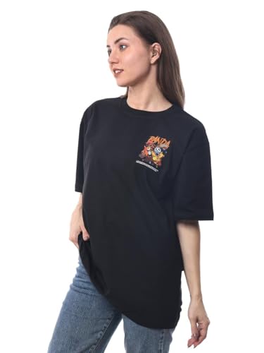 Image of Panda Love Women's Printed Cotton Blend Oversized T-Shirt with Half Sleeves, Perfect for Women, Girls, Teenagers, and Moms-to-Be, Featuring a Round Neck (Black)