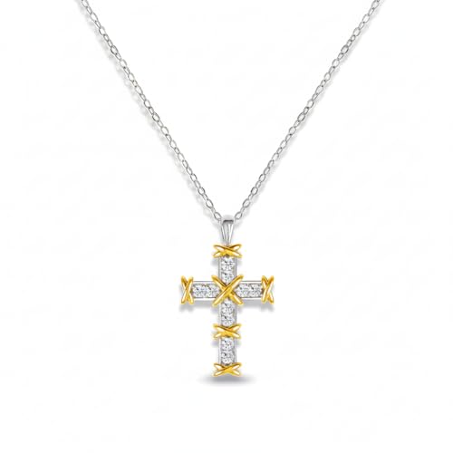 Image of URTHEONE Moissanite Cross Necklace for Women, 925 Sterling Silver 14KGold Plated Necklaces with Sparkling Moissanite Pendant, Faith Women's Jewelry, Trendy Gift for Women Mom Friend