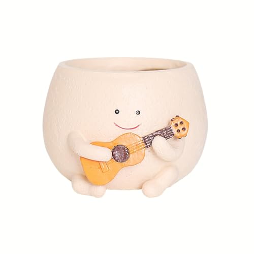 Image of Smily Face Planter Pot with Drainage Hole Cute Resin Head Planters for String of Pearls Plant Live Unique Guitar Succulent Pots for Indoor Outdoor Plants Gift Idea