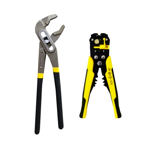 ANNCASO 2-Piece Pliers Set,8 Inch Wire Stripper and 10 Inch Groove Joint Pliers ,Adjustable Water Pump Pliers,3 in 1 Automatic stripping,cutting,crimping