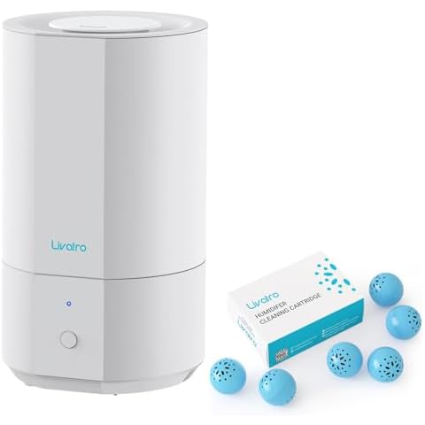 Livatro Humidifiers for Bedroom with 6 PCS Humidifiers Cleaning Ball,4L Top Fill Cool Mist Humidifier With Ultrasonic Quiet,360° Nozzle, Auto Shut-off/Easy to Clean,Last up to 40 Hours Cover