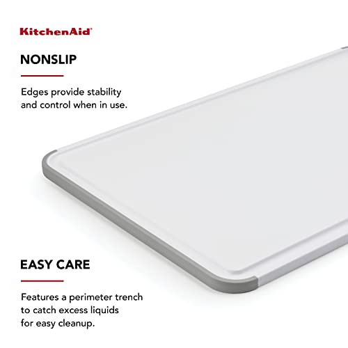 Kitchenaid Classic Plastic Cutting Board With Perimeter Trench And Non Slip Edges, Dishwasher Safe, 12 Inch X 18 Inch, White And Gray #TOP2